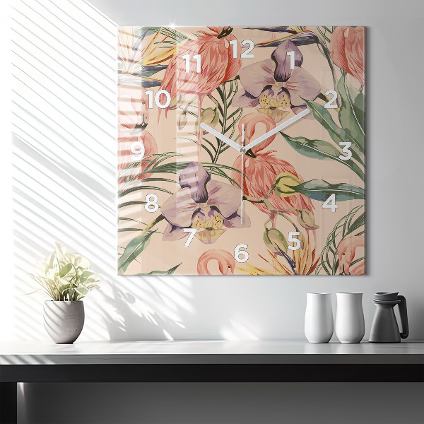 Square wall clock Tropical palm leaves