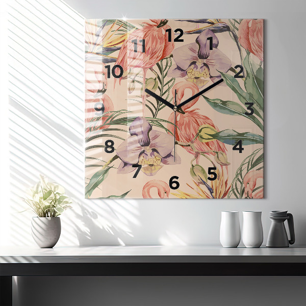 Square wall clock Tropical palm leaves