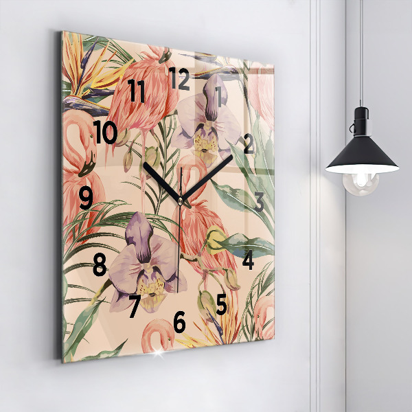 Square wall clock Tropical palm leaves