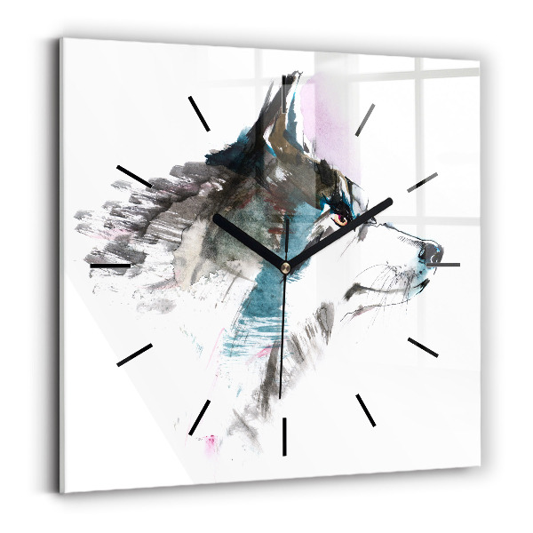 Square wall clock Painted Wolf Profile