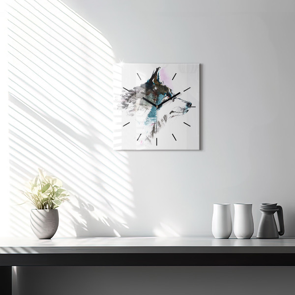 Square wall clock Painted Wolf Profile