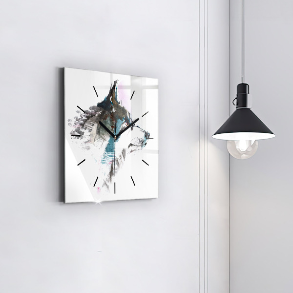 Square wall clock Painted Wolf Profile