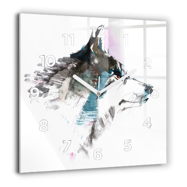 Square wall clock Painted Wolf Profile