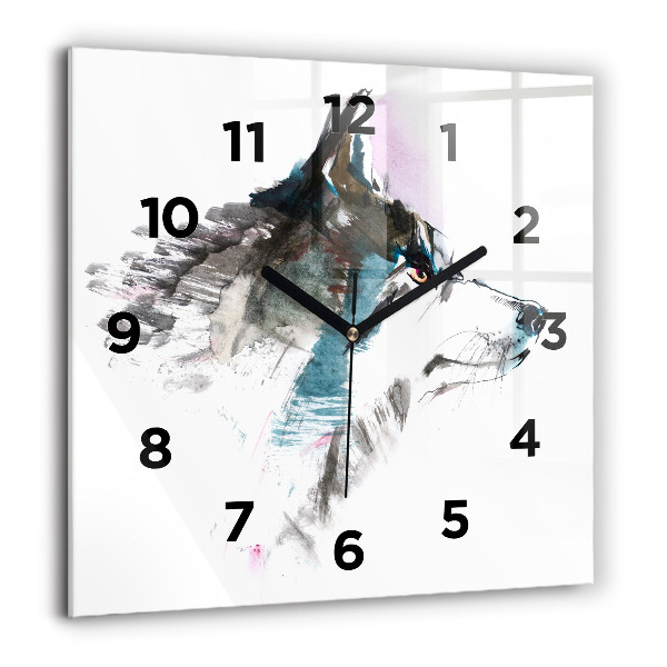 Square wall clock Painted Wolf Profile