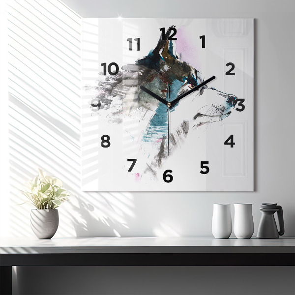 Square wall clock Painted Wolf Profile