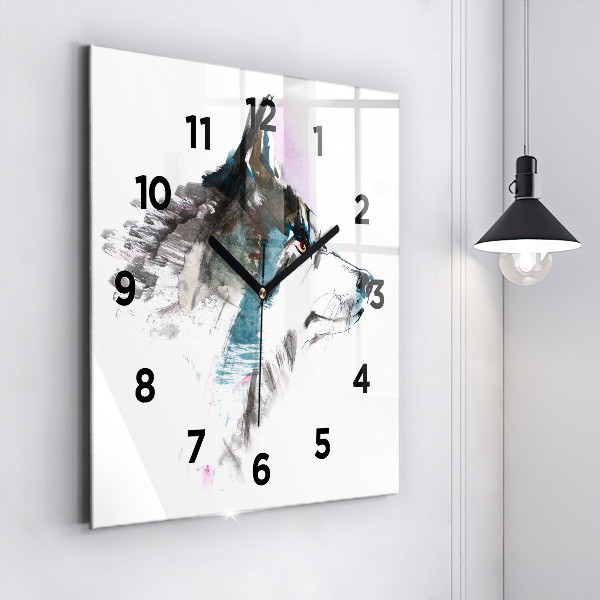 Square wall clock Painted Wolf Profile