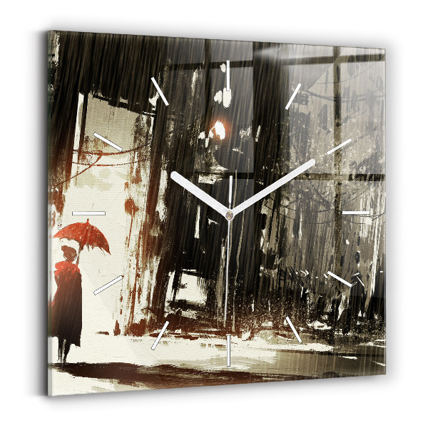 Square wall clock Woman on a rainy night
