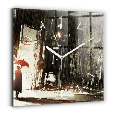 Square wall clock Woman on a rainy night