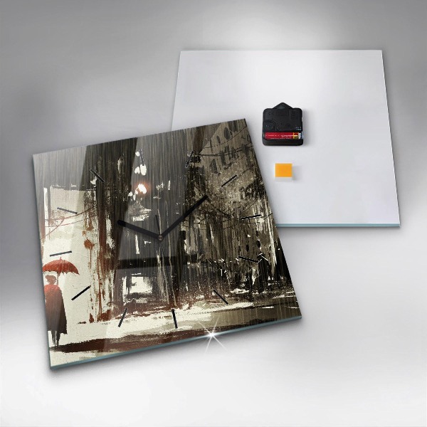 Square wall clock Woman on a rainy night