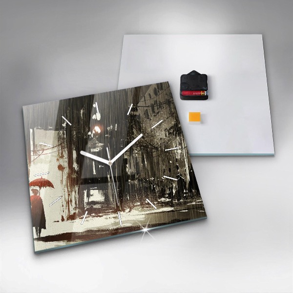 Square wall clock Woman on a rainy night