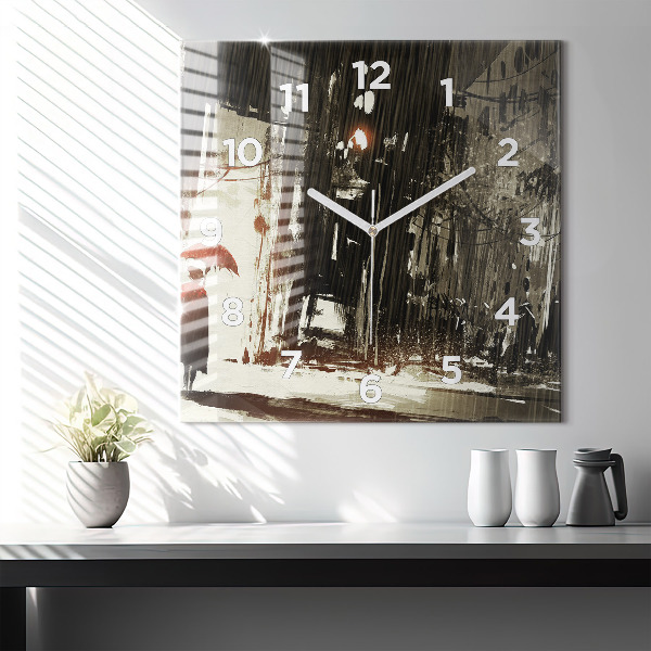 Square wall clock Woman on a rainy night