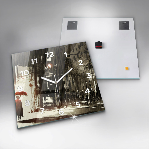 Square wall clock Woman on a rainy night