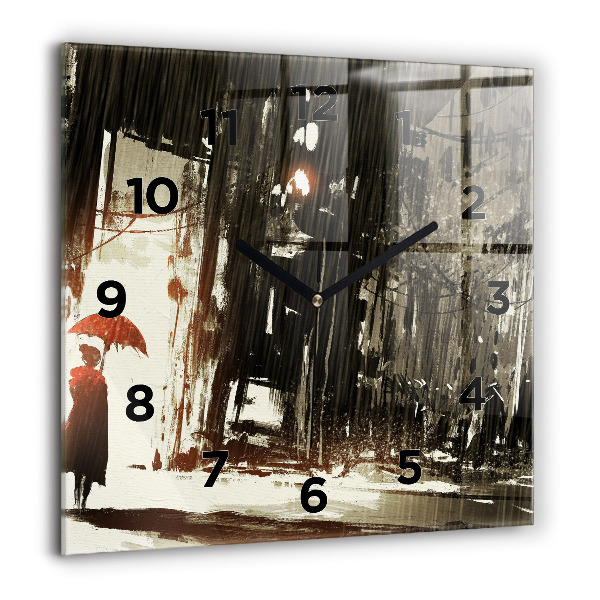Square wall clock Woman on a rainy night