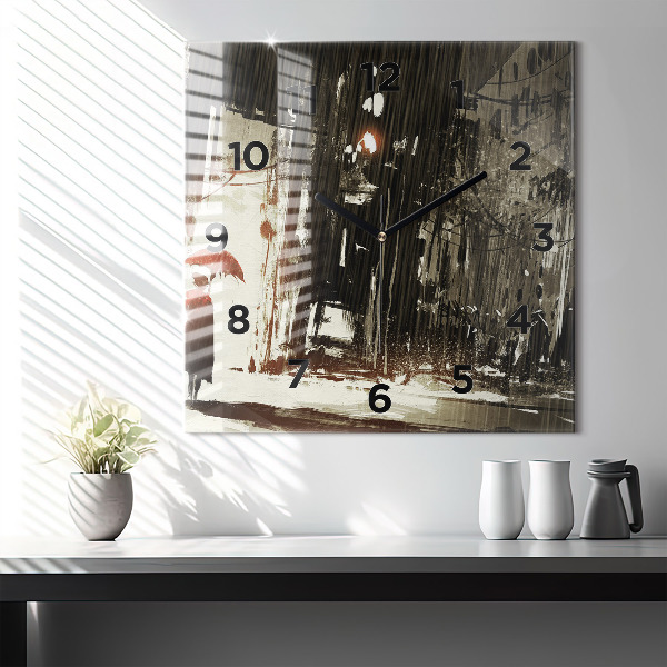 Square wall clock Woman on a rainy night