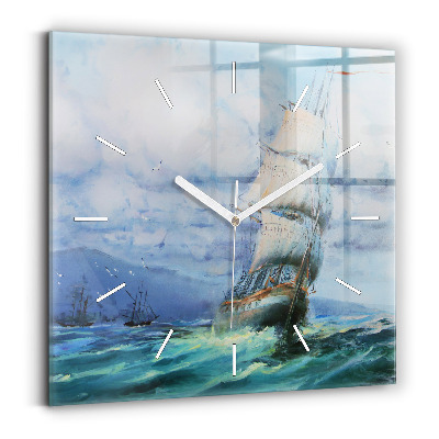 Square wall clock A ship on the water
