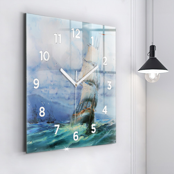 Square wall clock A ship on the water
