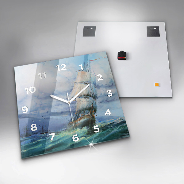 Square wall clock A ship on the water