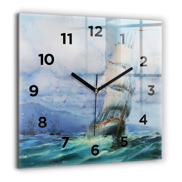 Square wall clock A ship on the water