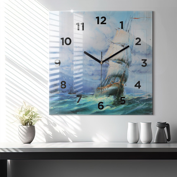 Square wall clock A ship on the water
