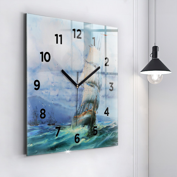Square wall clock A ship on the water