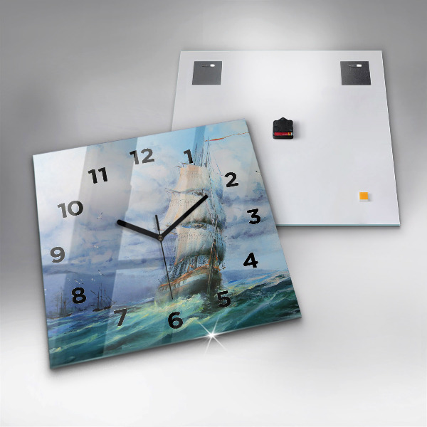 Square wall clock A ship on the water