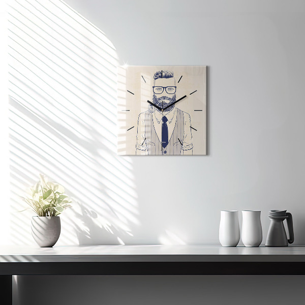 Square wall clock Man with a beard