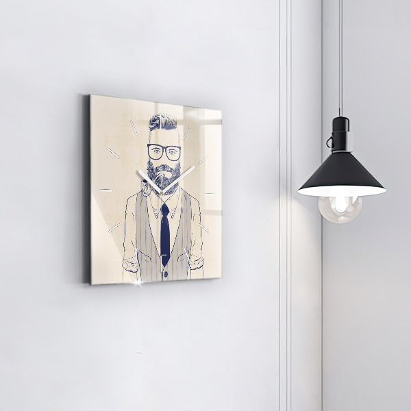 Square wall clock Man with a beard