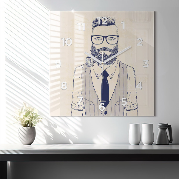 Square wall clock Man with a beard