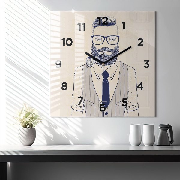 Square wall clock Man with a beard