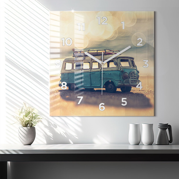 Square wall clock Camper on the beach