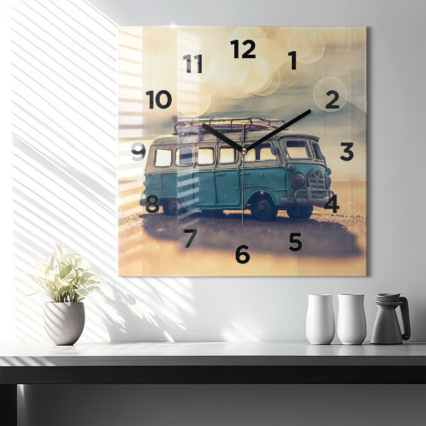 Square wall clock Camper on the beach
