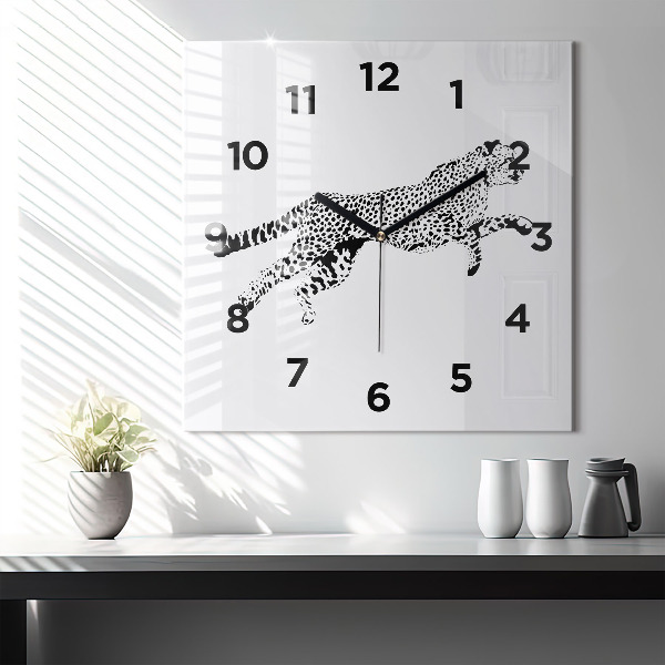 Square wall clock Silhouette of a panther