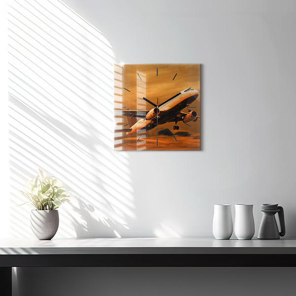 Square wall clock Travel by plane