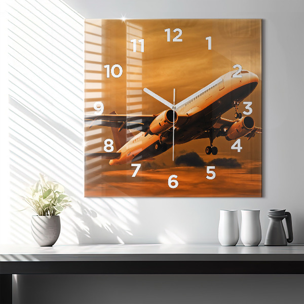 Square wall clock Travel by plane