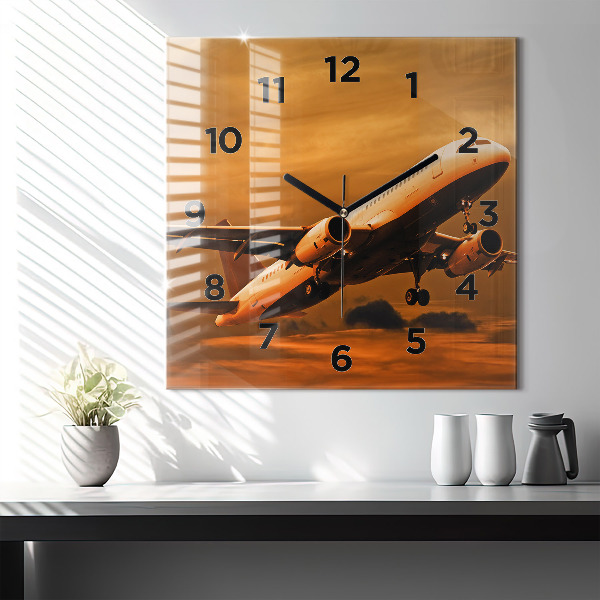 Square wall clock Travel by plane