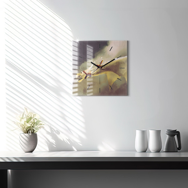 Square wall clock Dragon Rider Illustration