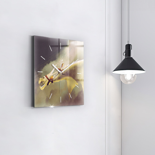 Square wall clock Dragon Rider Illustration