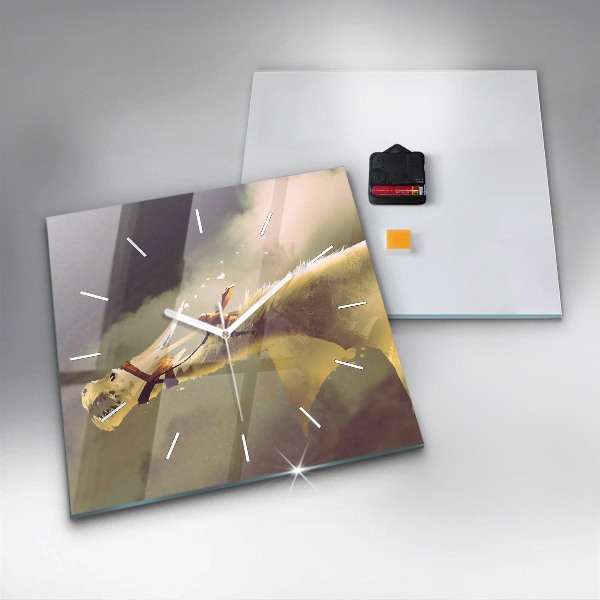 Square wall clock Dragon Rider Illustration