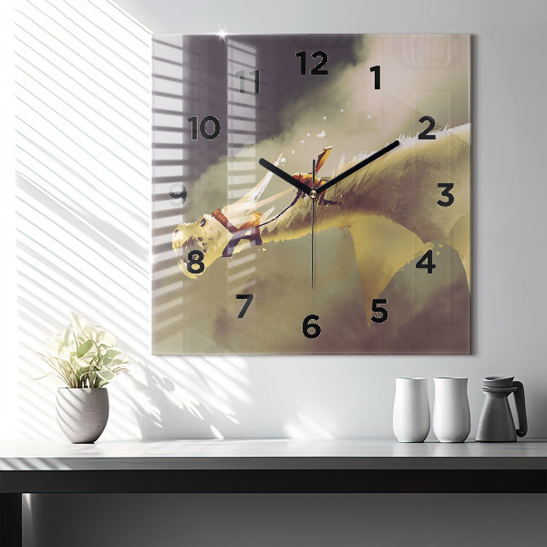 Square wall clock Dragon Rider Illustration