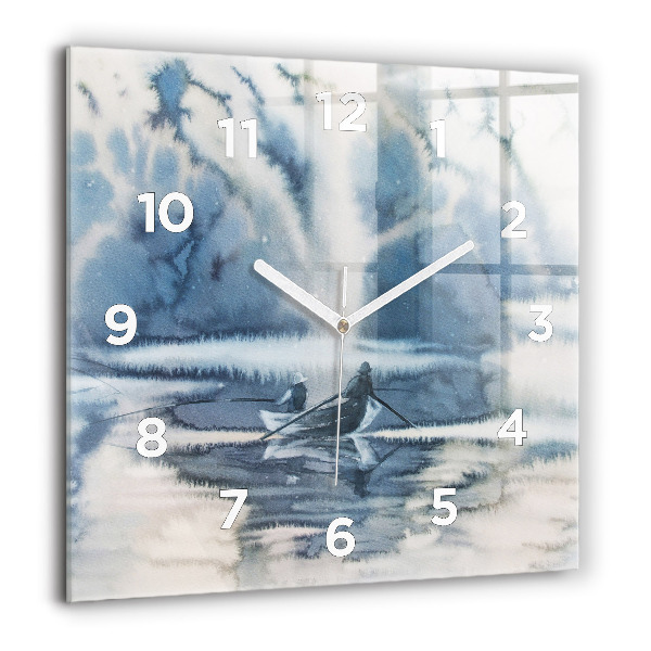 Square wall clock Winter Lake Łódka