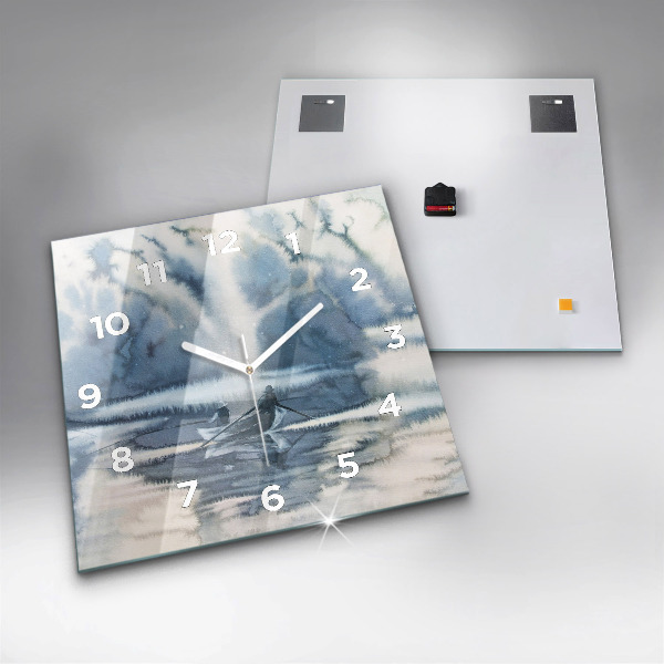 Square wall clock Winter Lake Łódka