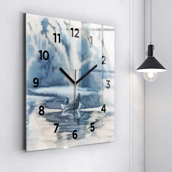 Square wall clock Winter Lake Łódka