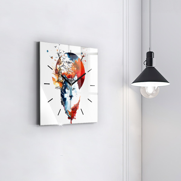 Square wall clock The Wolf and the Full Moon