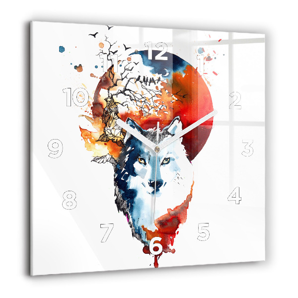 Square wall clock The Wolf and the Full Moon