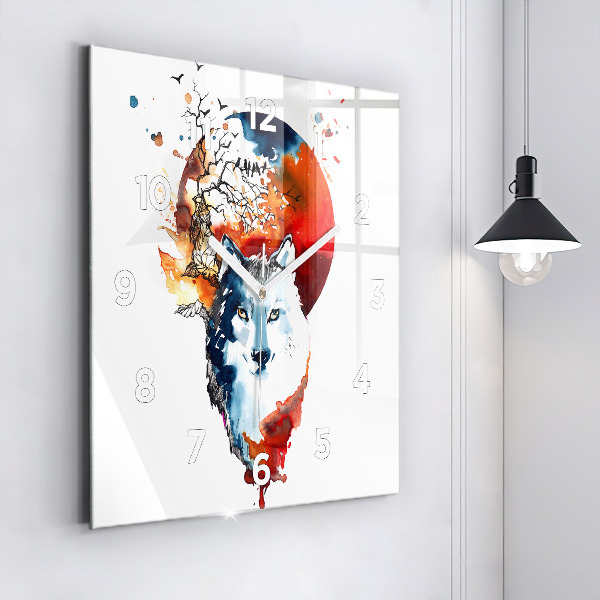 Square wall clock The Wolf and the Full Moon