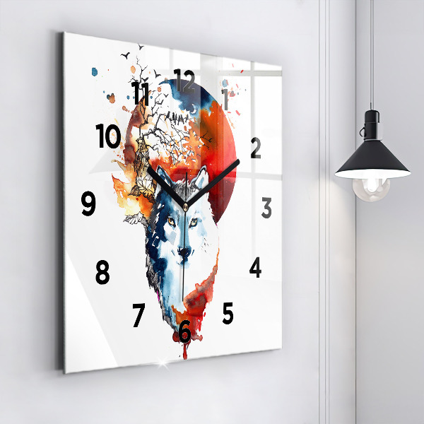 Square wall clock The Wolf and the Full Moon