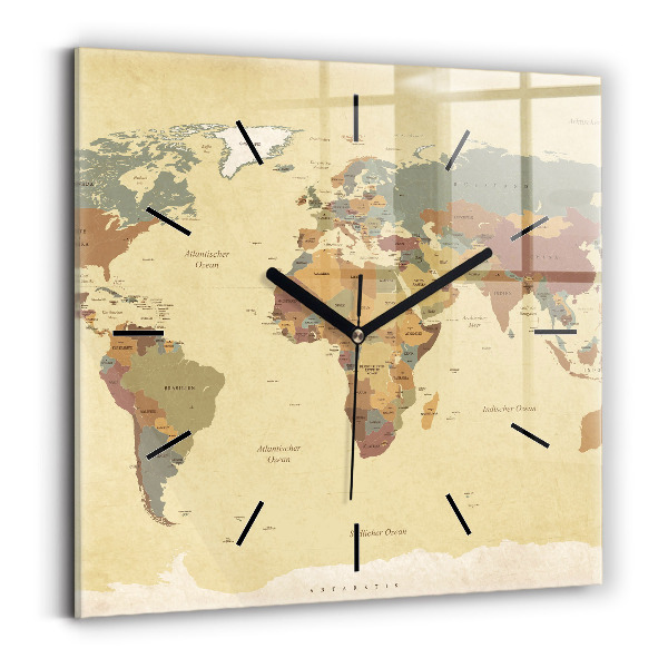 Square wall clock Vintage World Map