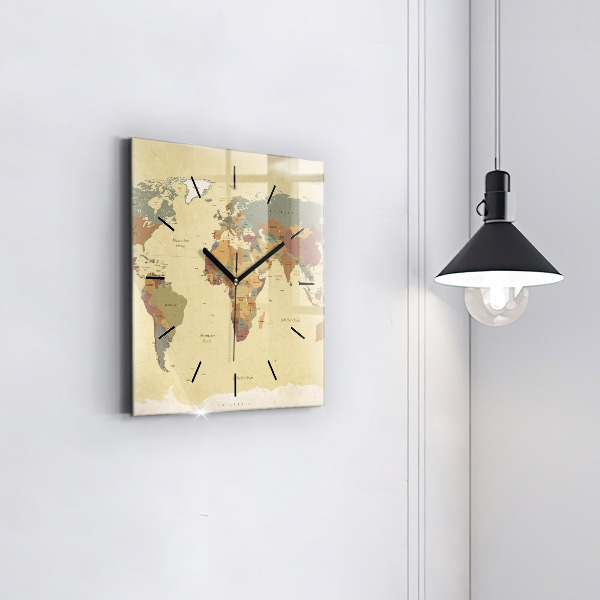 Square wall clock Vintage World Map