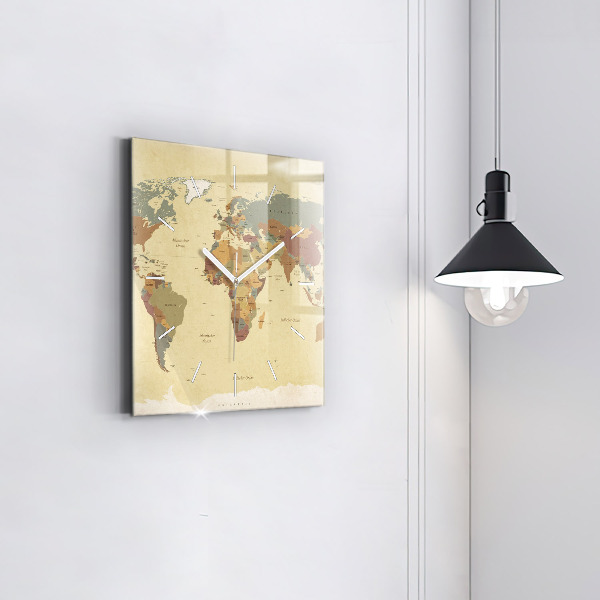 Square wall clock Vintage World Map