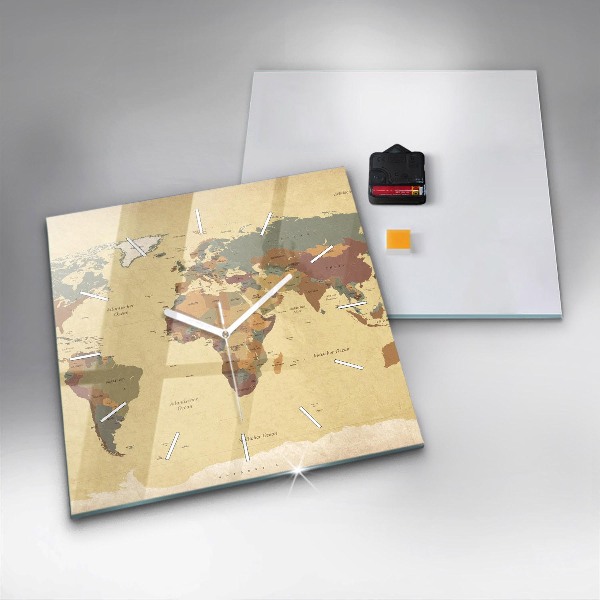 Square wall clock Vintage World Map